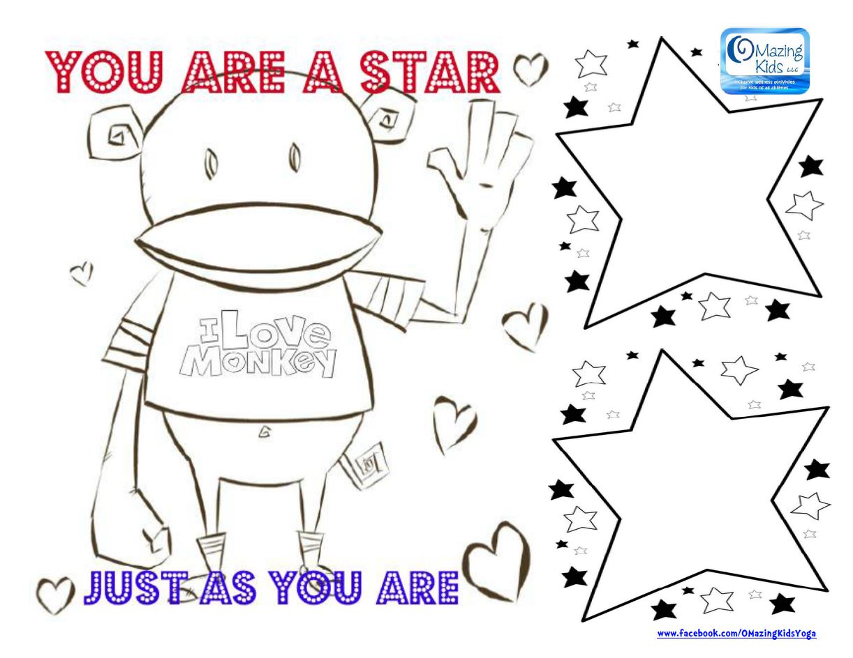 you are a star just as you are affirmation activity page plus more sock monkey coloring pages click pic to open pdf