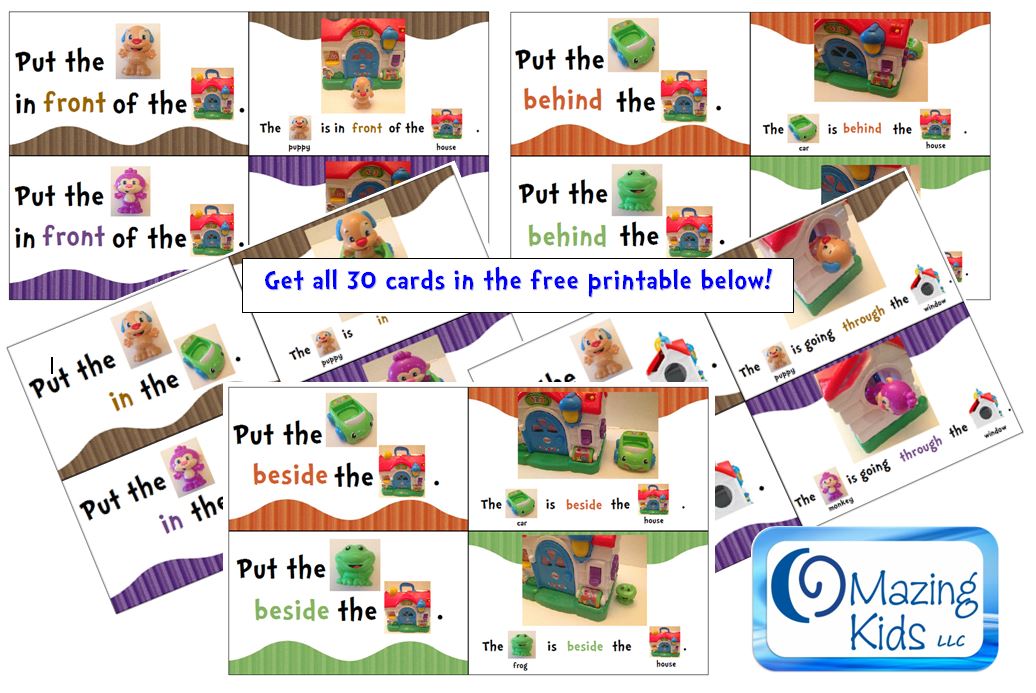 free printable preposition and spatial concept cards - OMazing Kids