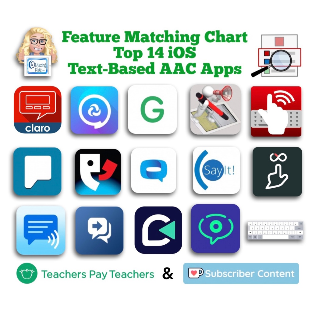 Screenshot of the cover image for this resource in my TPT (Teachers Pay Teachers) Store. Includes the icon for each app in the Apple App Store, the OMazing Kids logo and logos for TPT and Ko-fi.